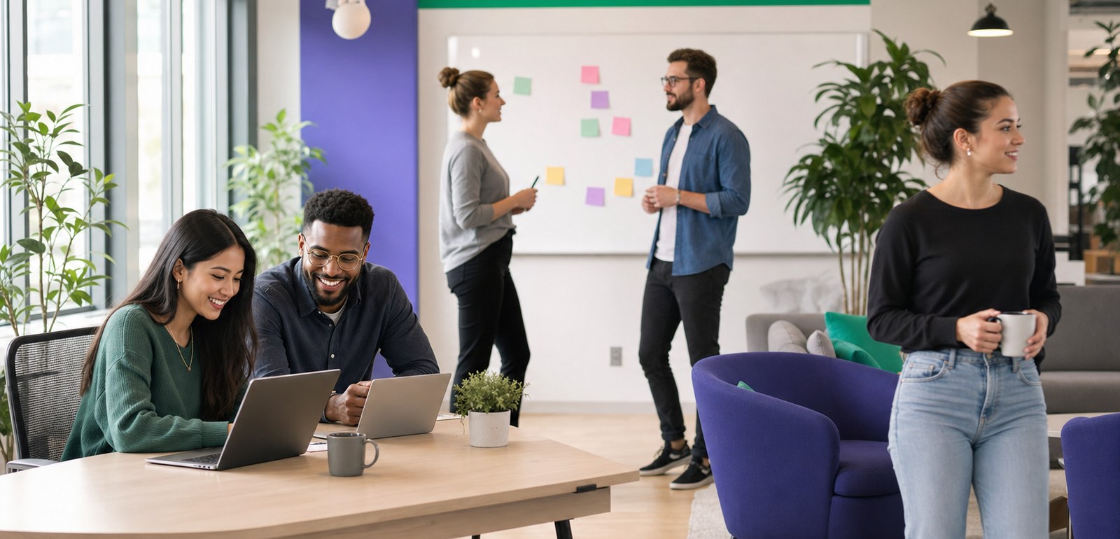 Equipo de HRBlade trabajando en una oficina moderna y luminosa — diseñadores, ingenieros y recruiters